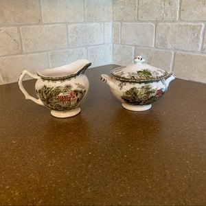 Johnson Bros Friendly Village Creamer and Sugar Bowl with Lid